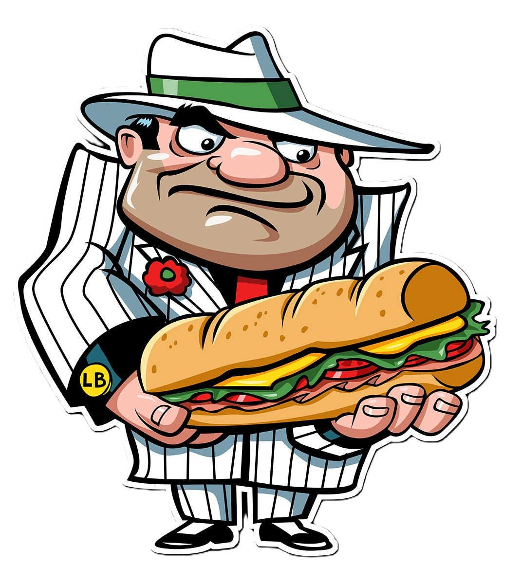 Luca Brasi mascot holding Italian sub sandwich
